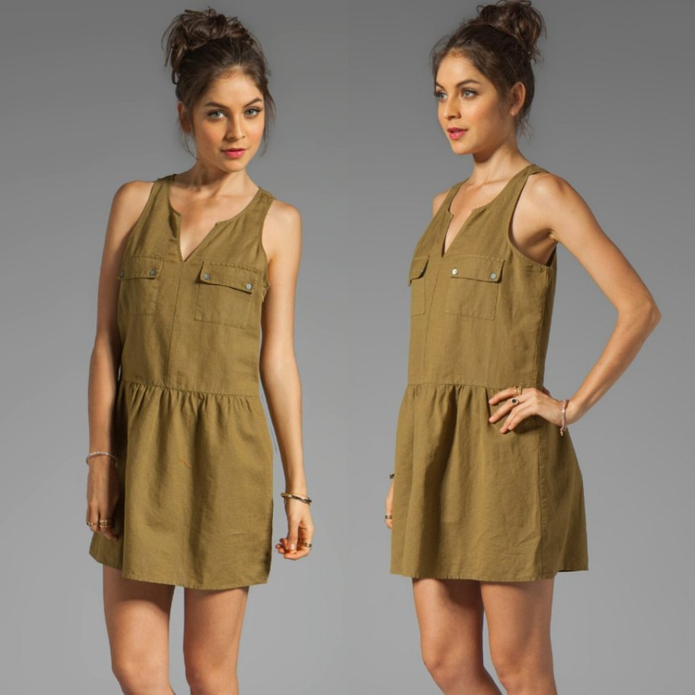 C&C California Linen Cotton Safari Split Neck Tank Dress Small